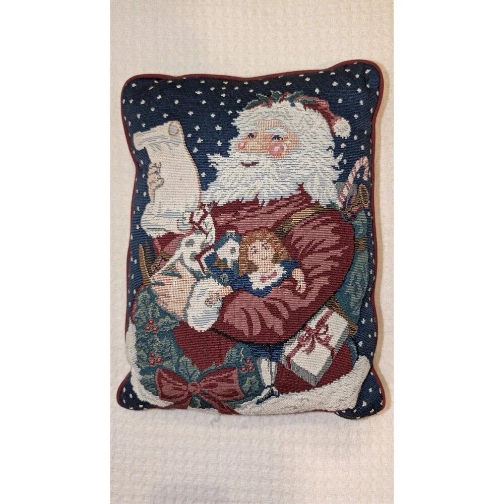 Vintage Santa Claus Doll Naughty List Tapestry Christmas Pillow 16 x 11 x 4